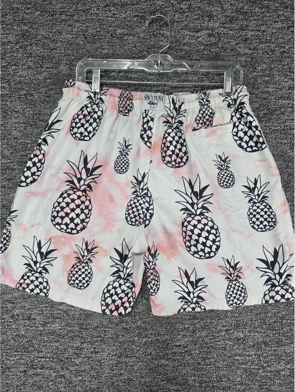 Spicy Tuna Men's Pineapple Print Swim Shorts XL White Pink Black Mesh Lined